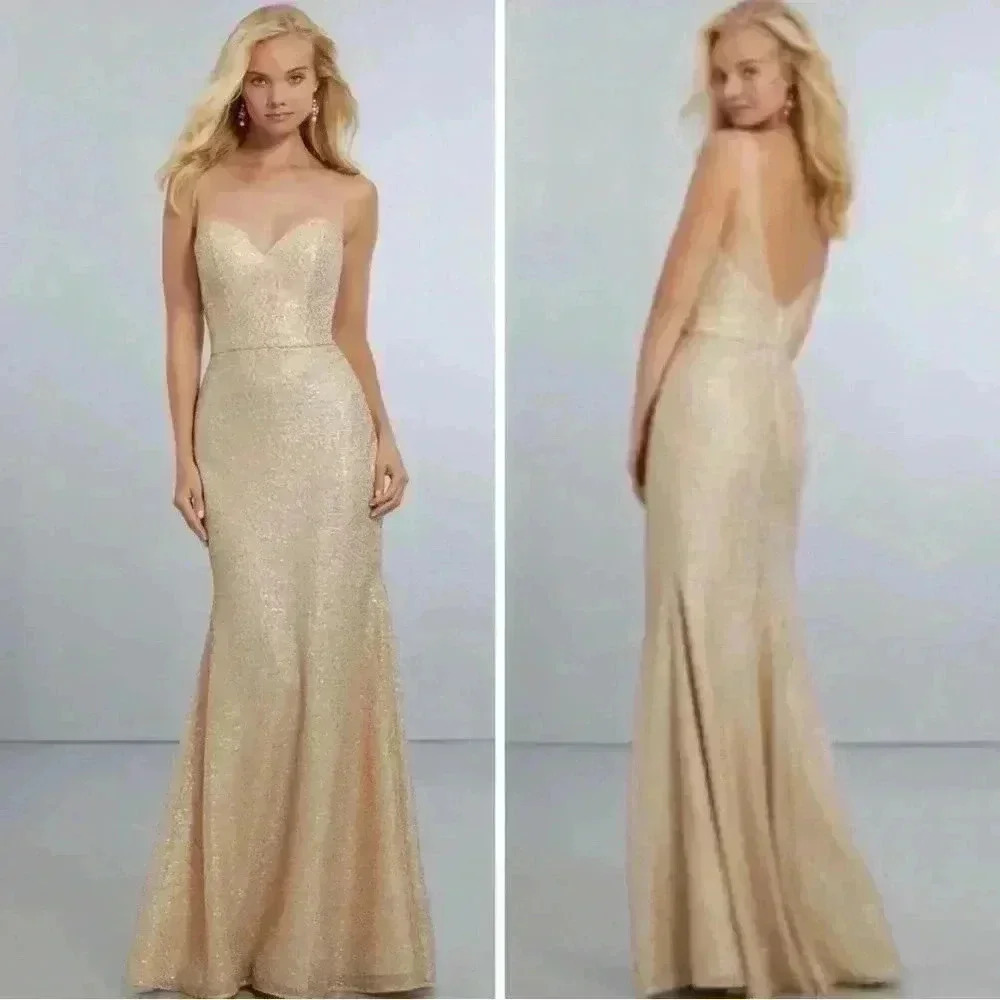 MoriLee Gold Sequin Gown
Sweetheart Neckline Illusion Size 6